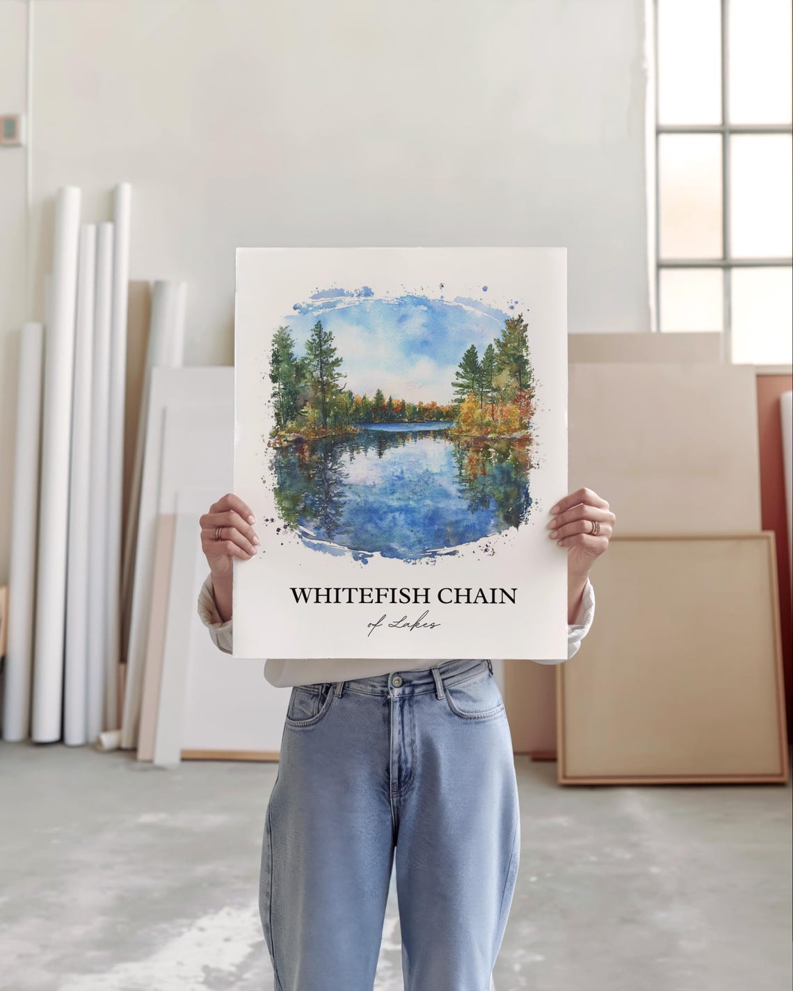 Whitefish Chain of Lakes Minnesota Pine Forest Watercolor Poster - Image 5