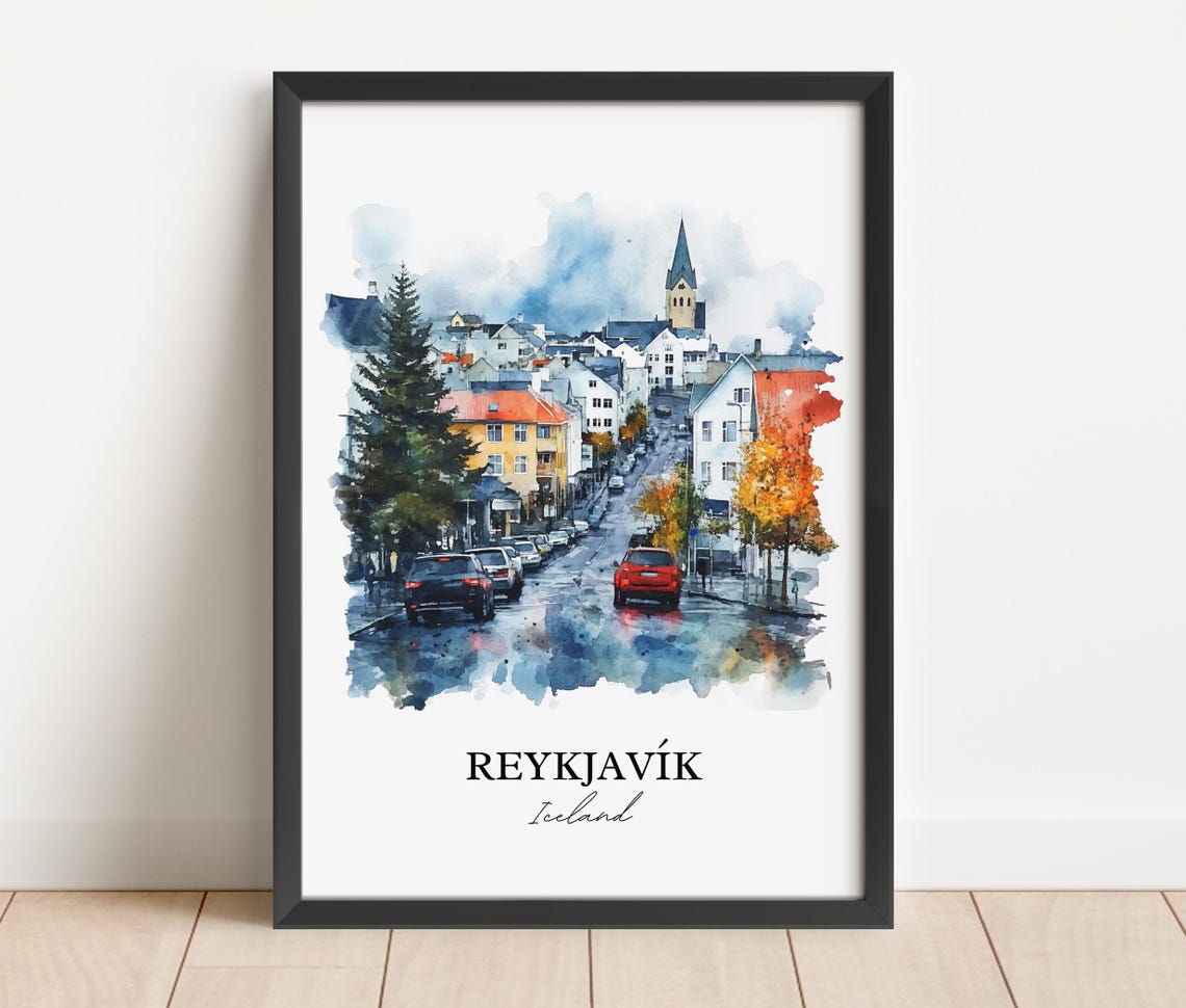 Reykjavik Iceland Watercolor Travel Poster, Art Print - Image 3