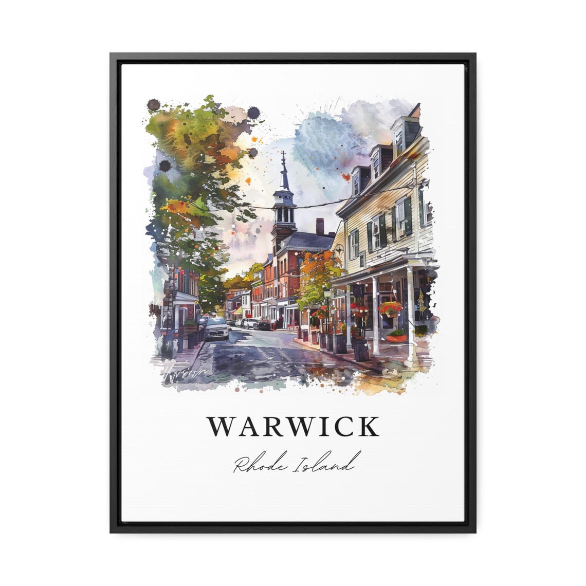 Warwick Rhode Island Historic Street Watercolor Small Town Art Poster - Image 2