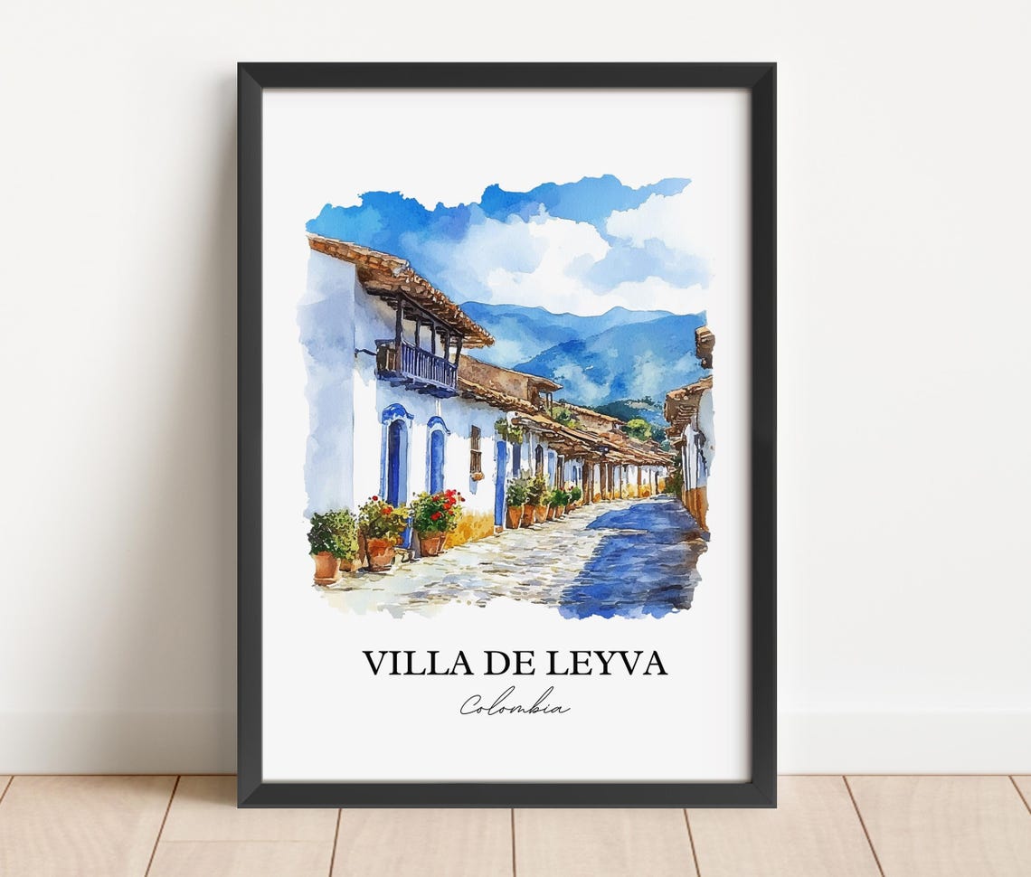 Villa de Leyva Colombia Cobblestone Street Watercolor Poster - Image 4