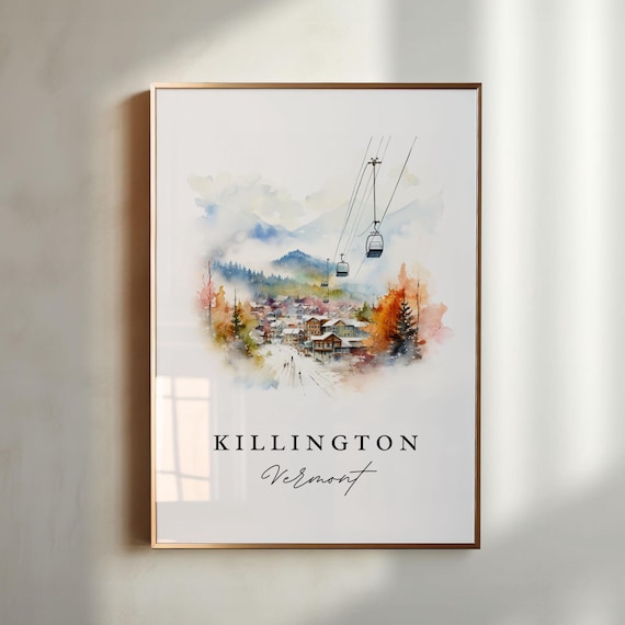 Killington Vermont Ski Village Gondola Watercolor Mountain Poster