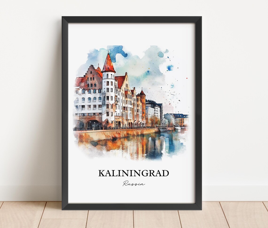 Kaliningrad Russia Watercolor Riverside Old Town Scene Poster - Image 2