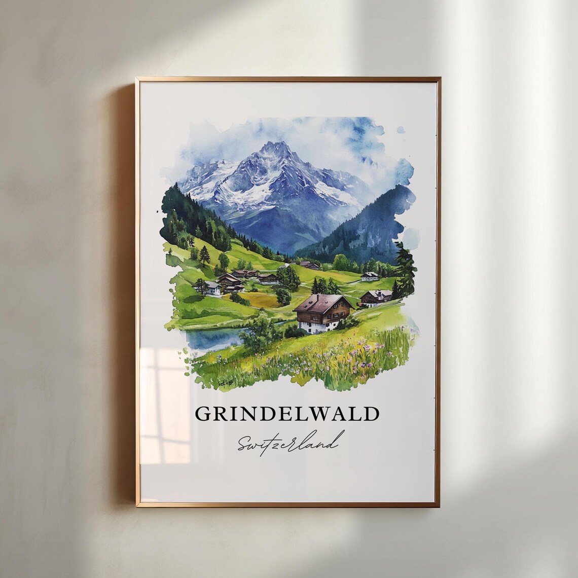 Grindelwald, Switzerland Travel Poster, Bernese Alps