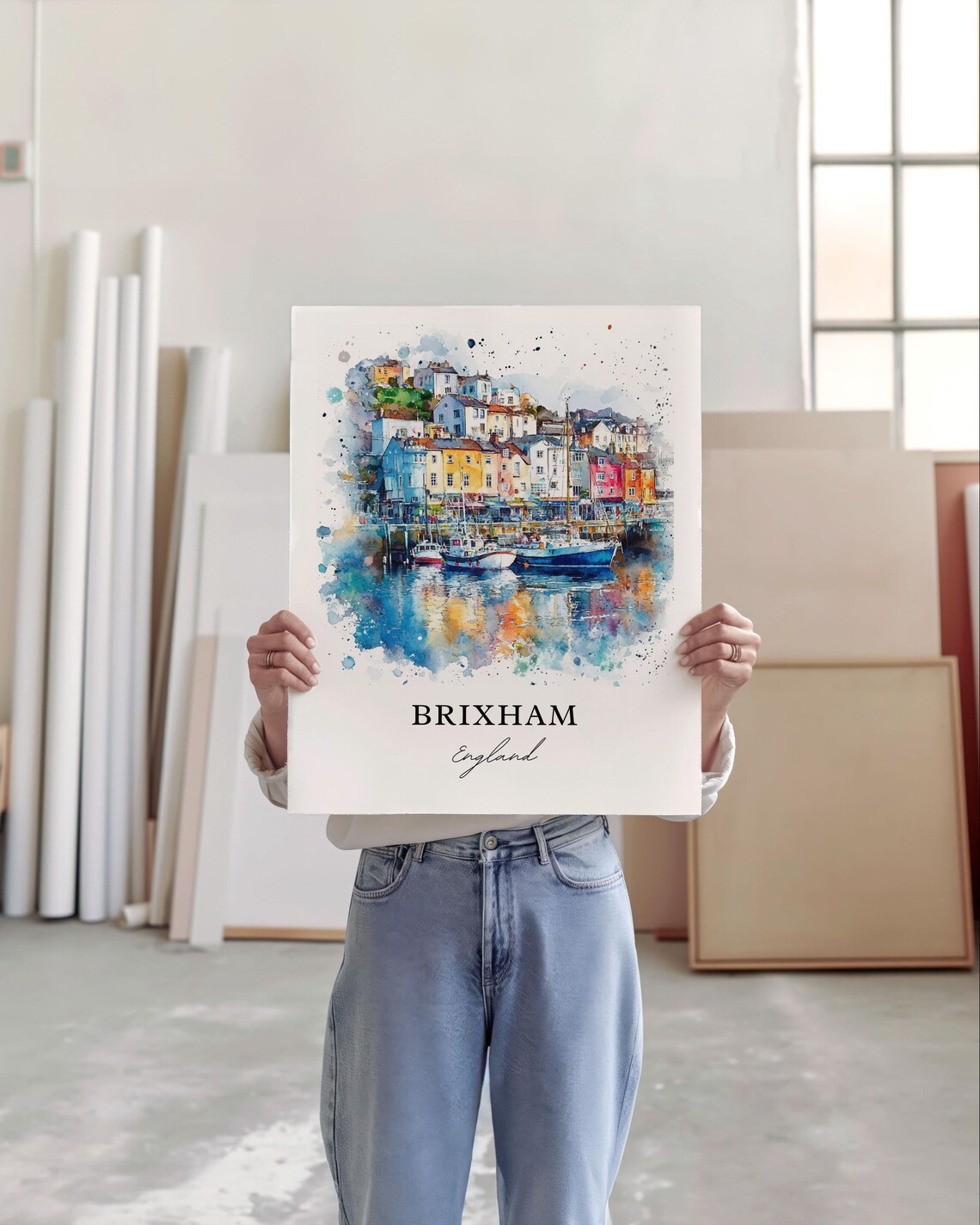 Brixham, Devon England Watercolor Travel Poster - Image 3