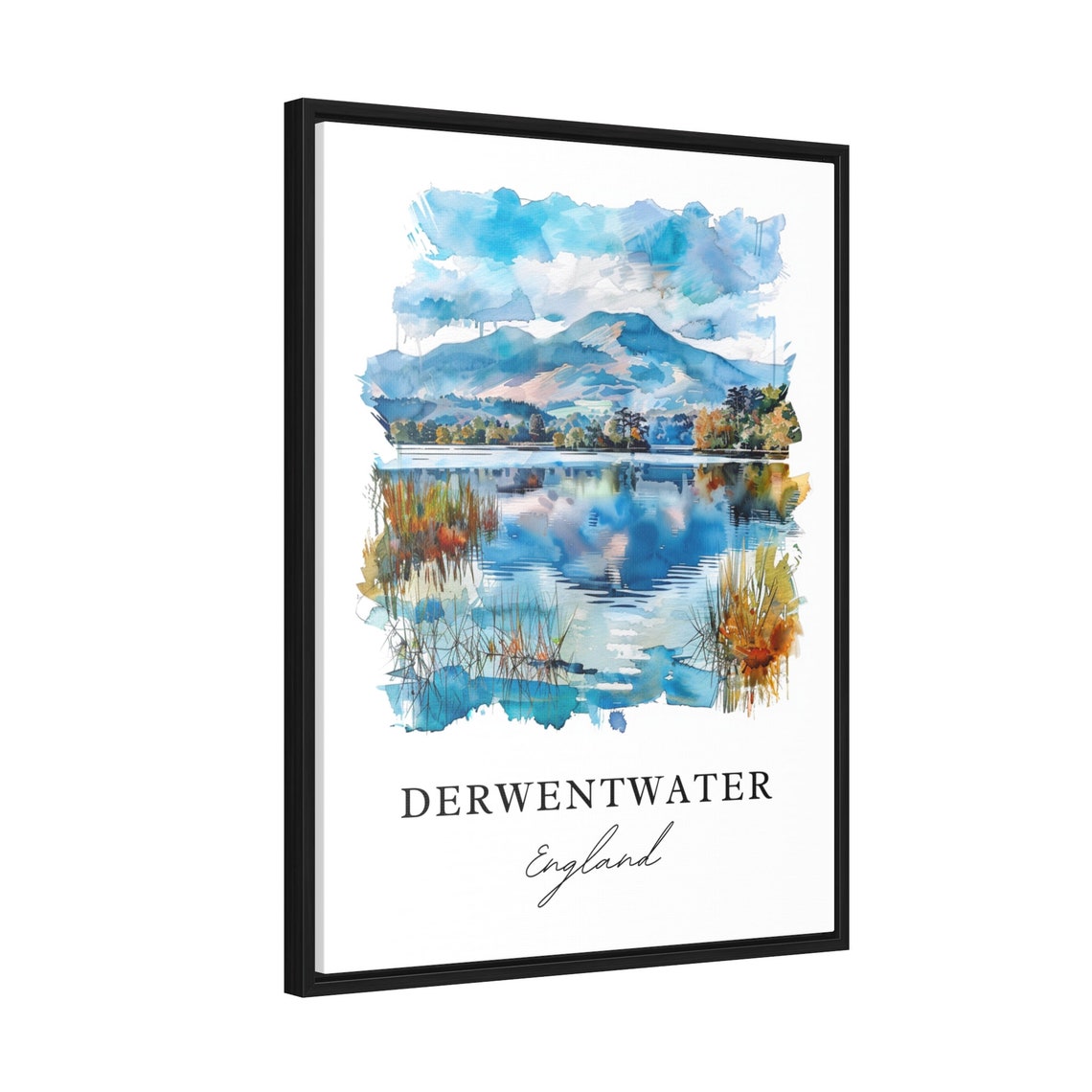 Derwentwater England Watercolor Lake Mountain Reflection Poster - Image 2