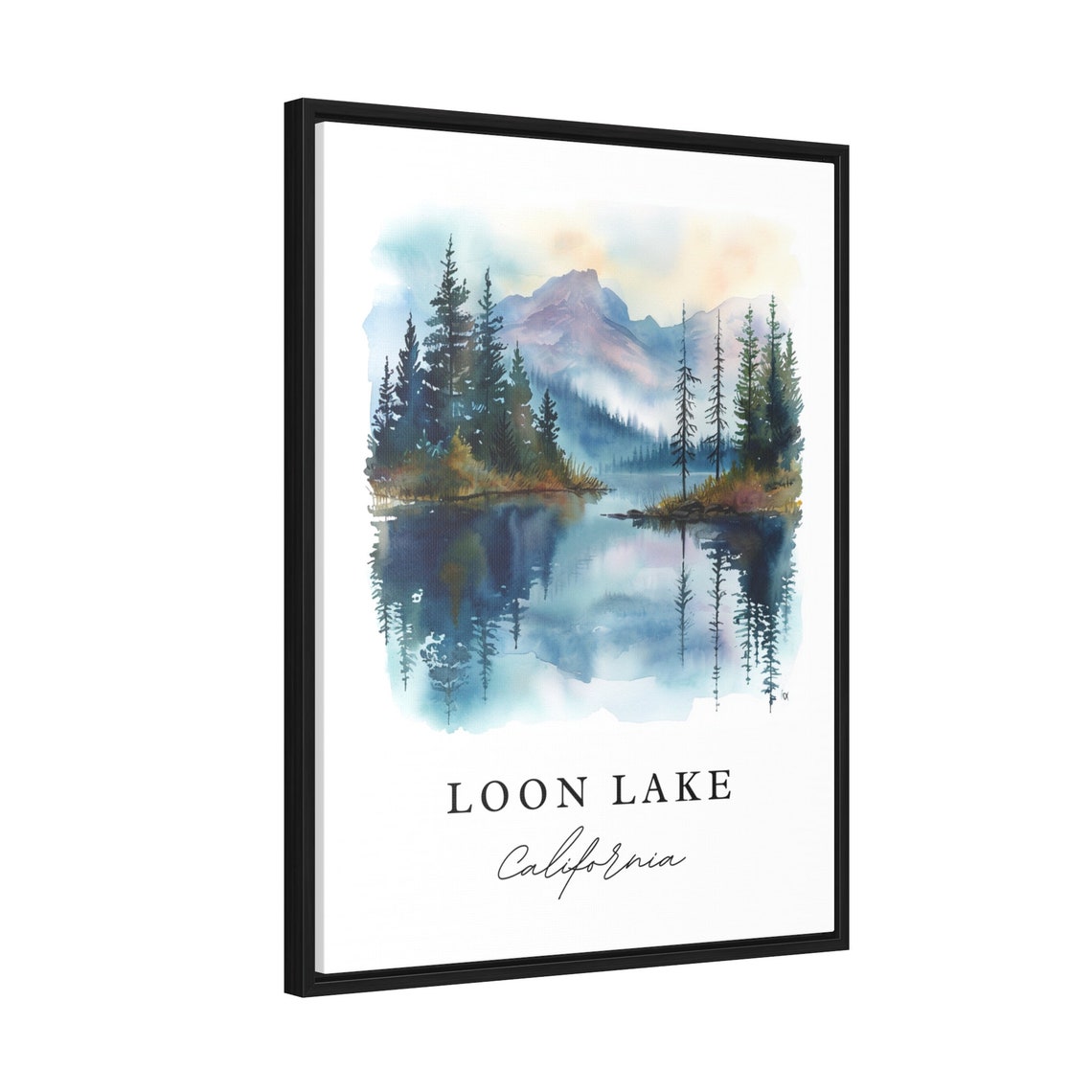 Loon Lake California Pine Forest Mountain Reflection Watercolor Poster - Image 2