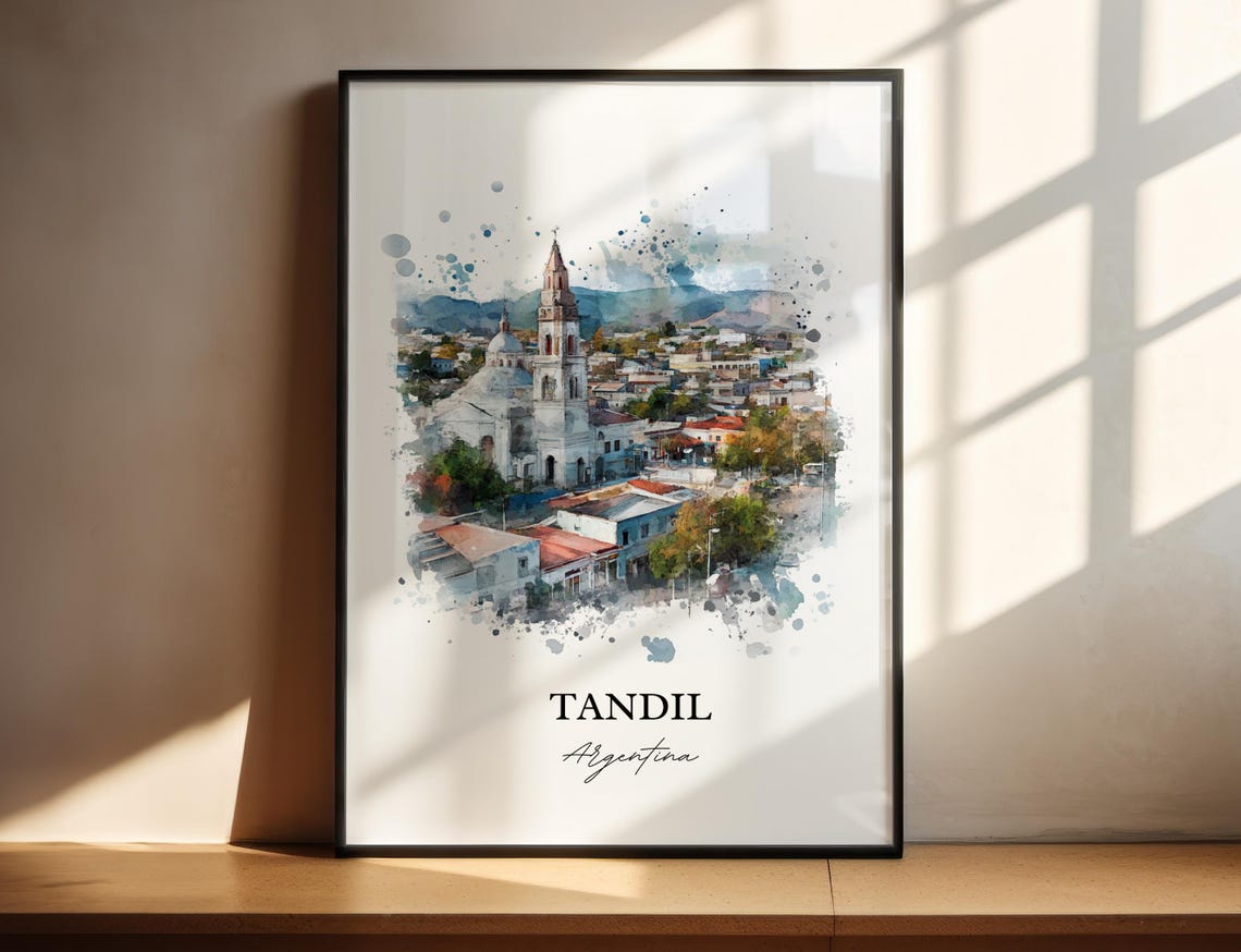 Tandil Argentina Cathedral Watercolor Town Skyline Scene Poster
