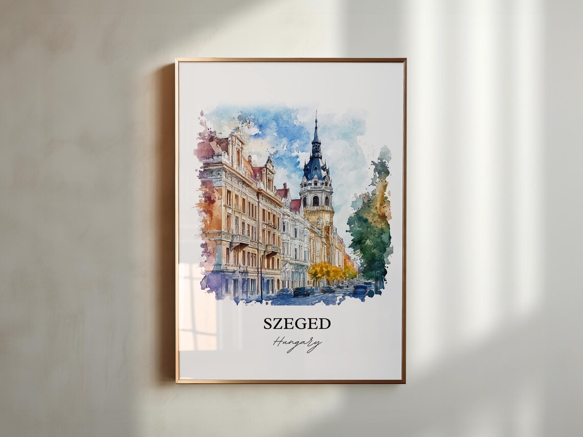 Szeged Hungary Watercolor Grand Avenue Historic Tower View Poster - Image 4