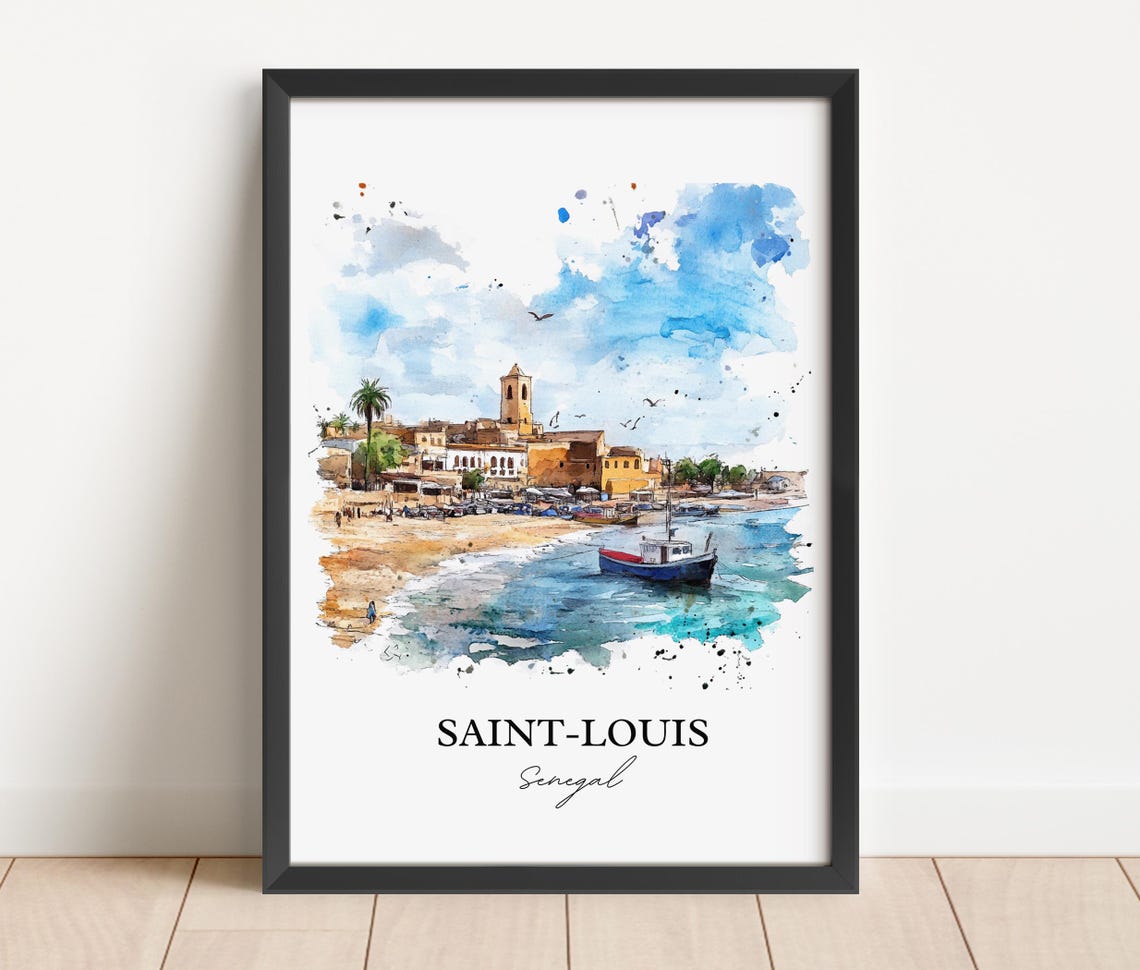 Saint Louis Senegal Beach Fishing Boats Watercolor Art Poster - Image 3
