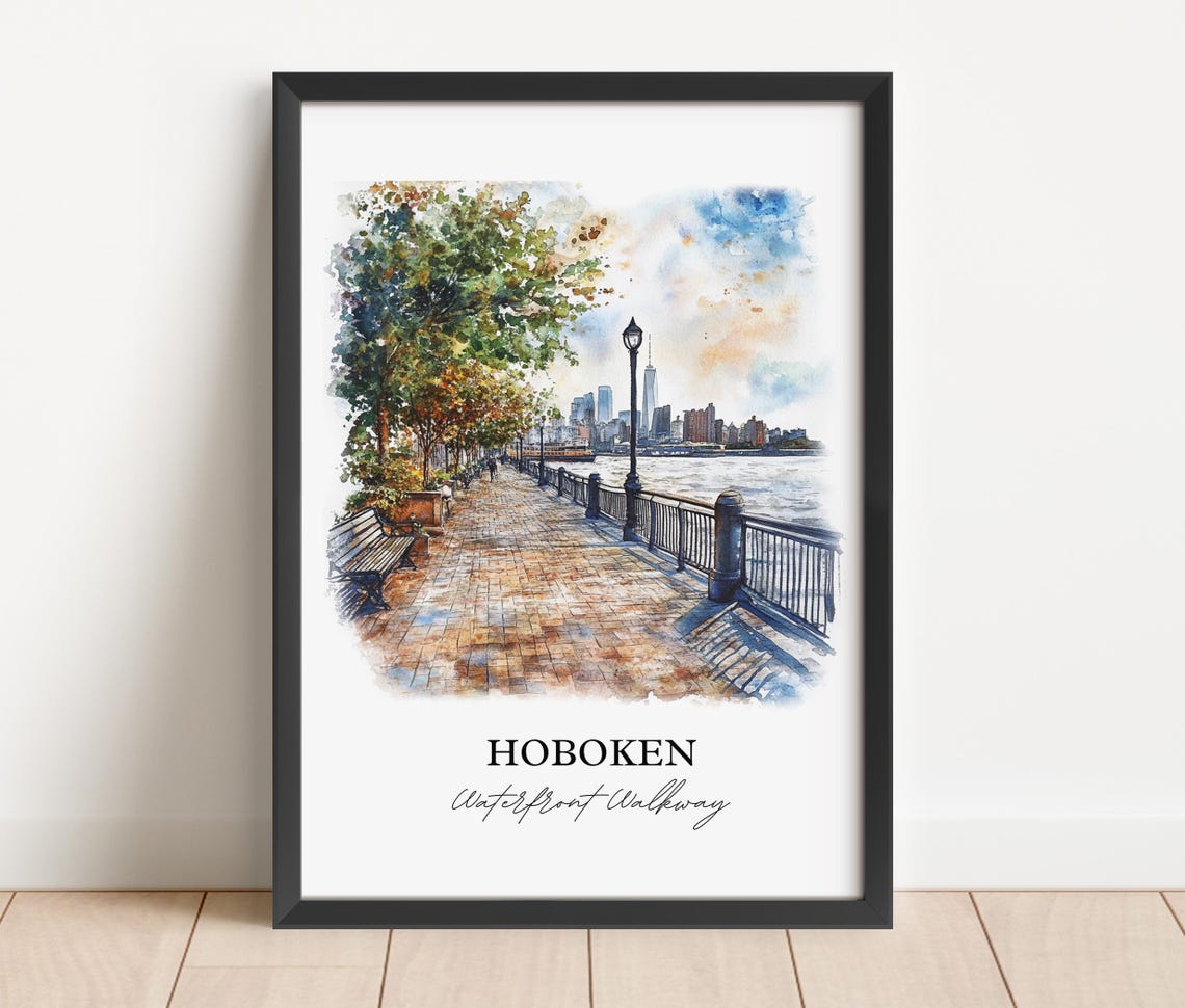 Hoboken NJ Travel Poster, North Jersey Watercolor - Image 2