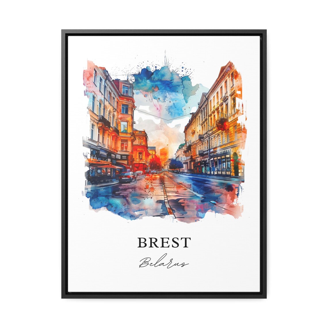 Brest Belarus Vibrant Colorful City Street Watercolor Travel Poster - Image 3