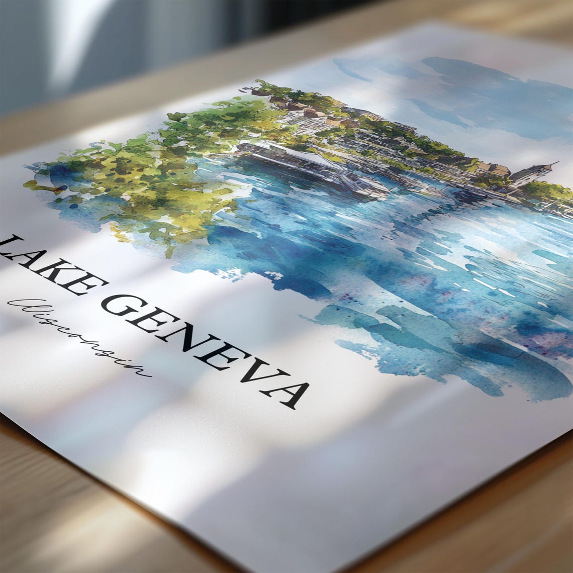 Lake Geneva Wisconsin Waterfront Resort Town Watercolor Poster - Image 6