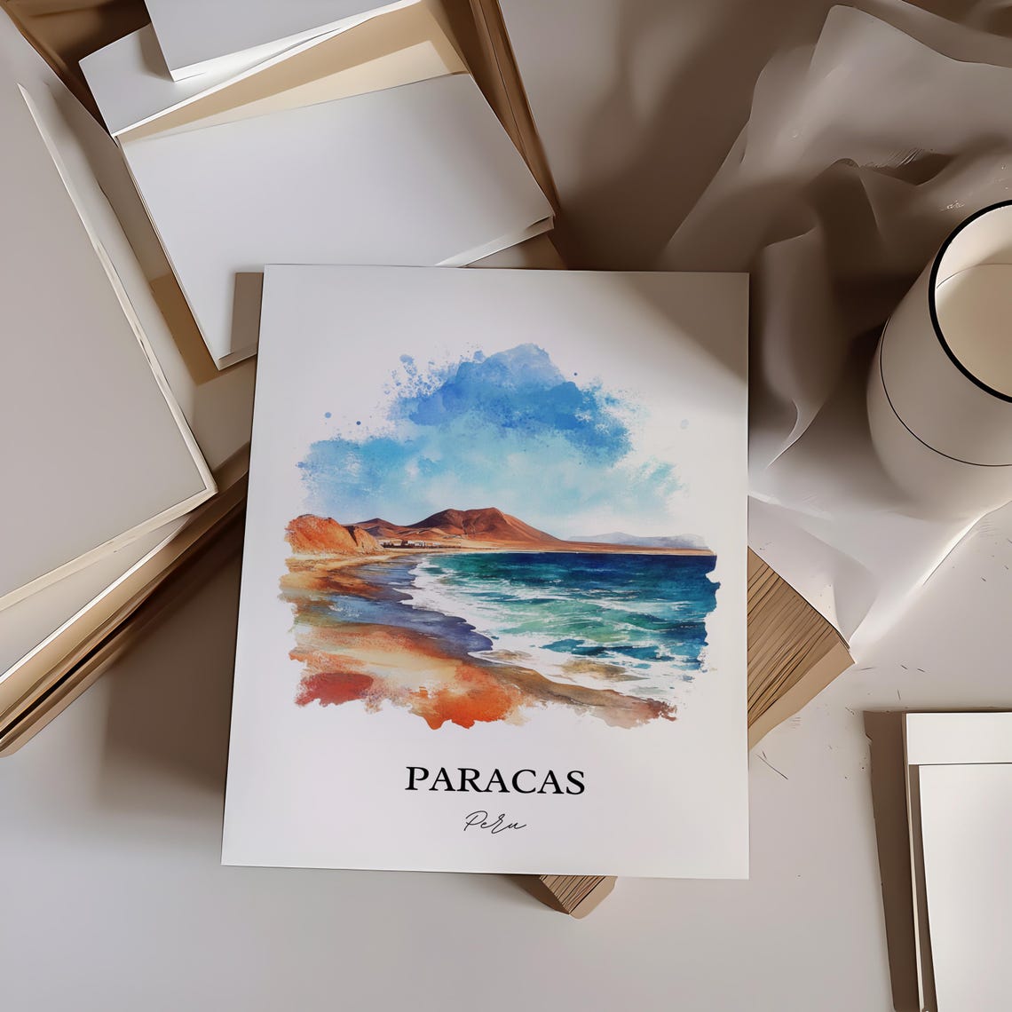 Paracas Peru Desert Beach Ocean Waves Watercolor Travel Poster - Image 5