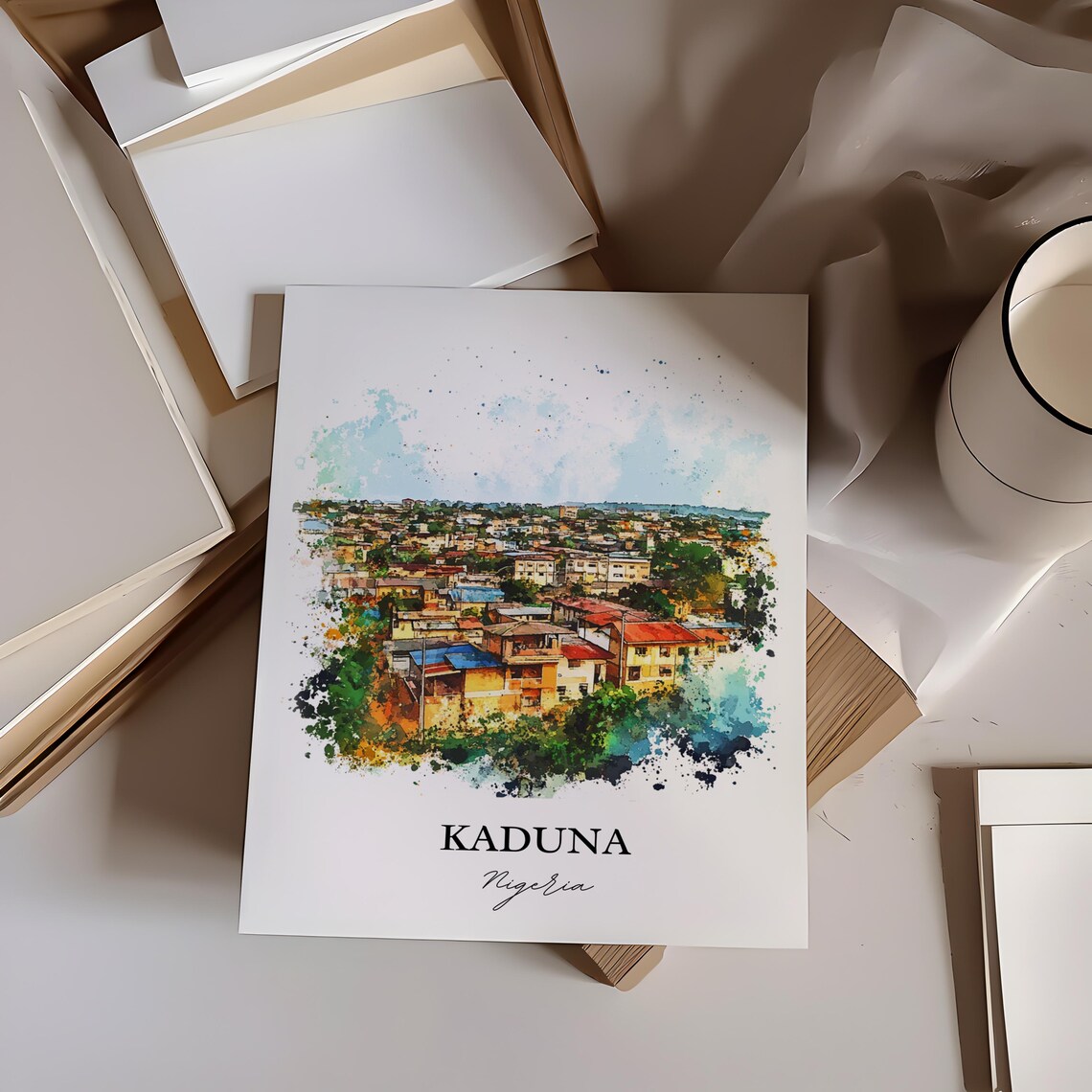 Kaduna Nigeria Rooftop Aerial Watercolor Cityscape Art Poster - Image 3