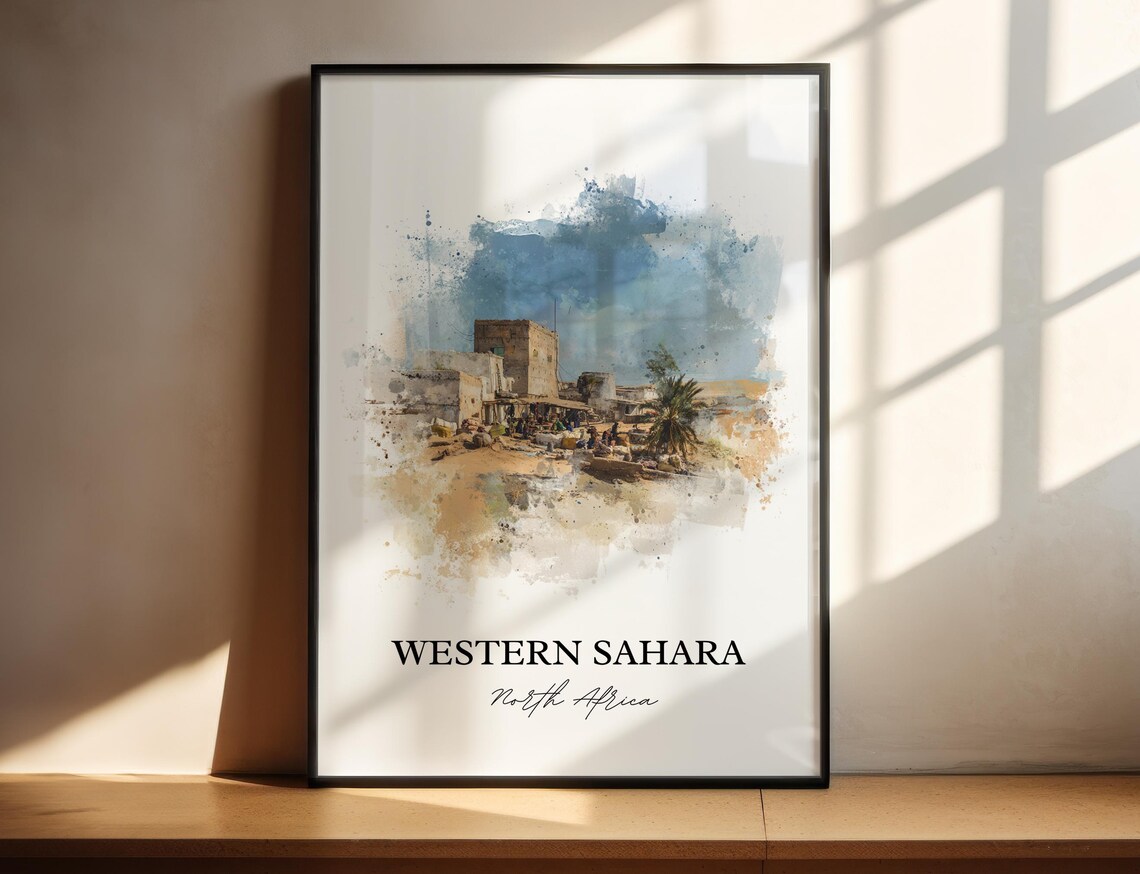 Western Sahara North Africa Desert Town Watercolor Travel Poster