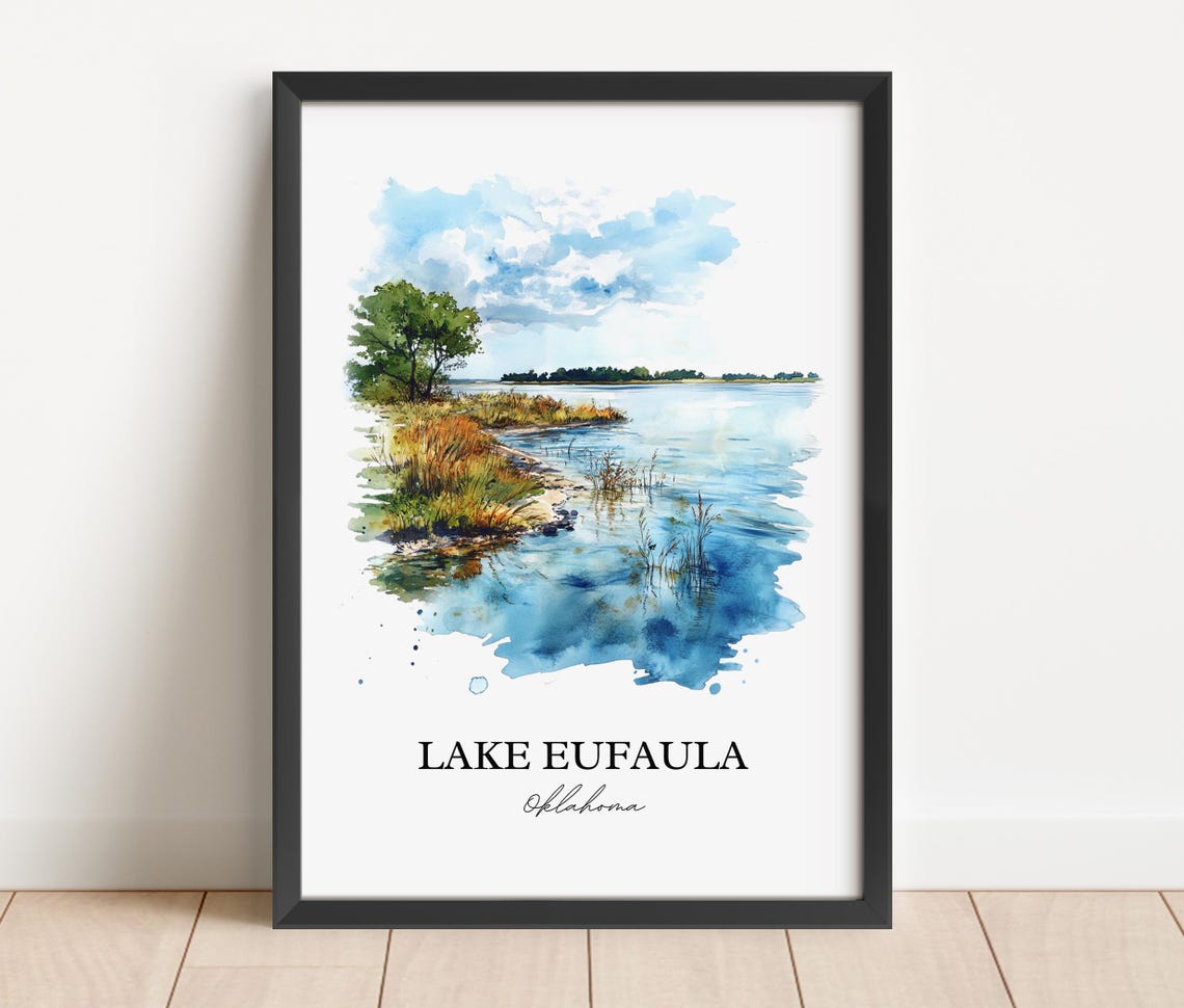 Lake Eufaula Oklahoma Peaceful Shoreline Watercolor Lake Art Poster - Image 2
