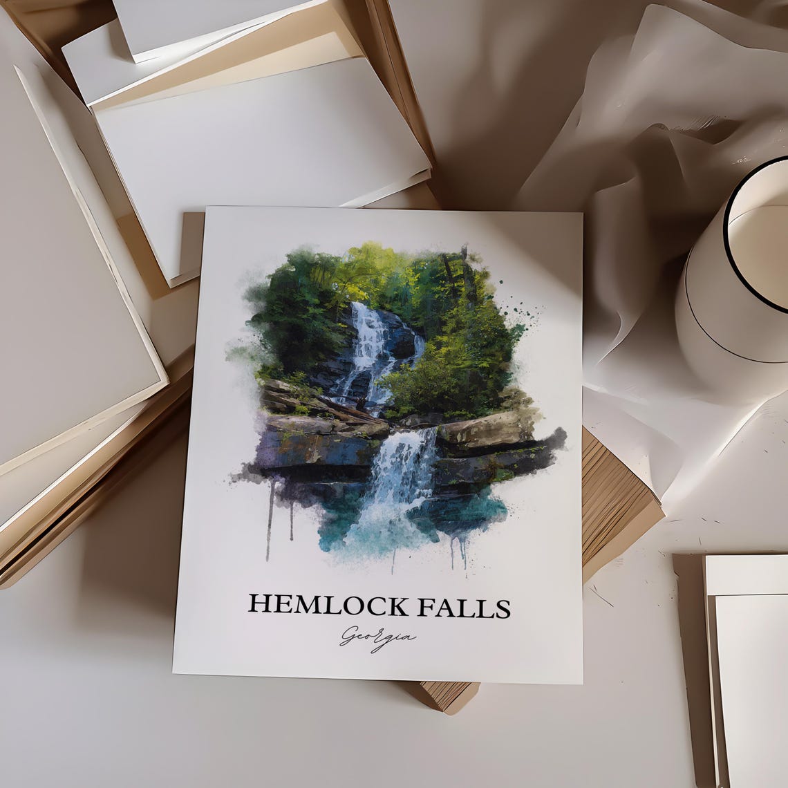 Hemlock Falls Georgia Two Tier Forest Falls Watercolor Poster - Image 3