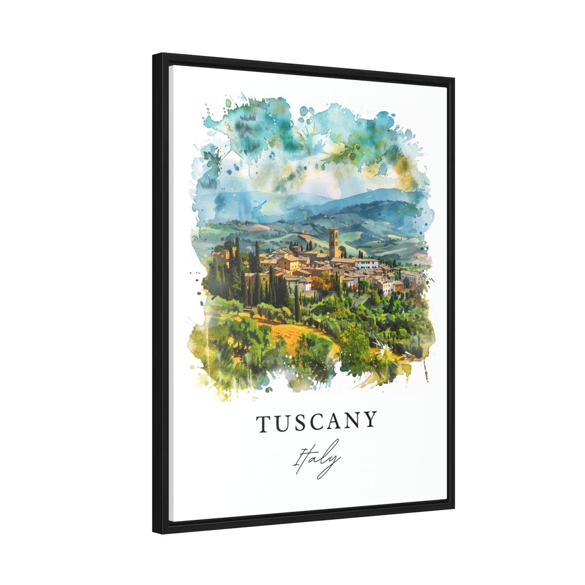 Tuscany Italy Cypress Hills Village Watercolor Travel Poster - Image 2