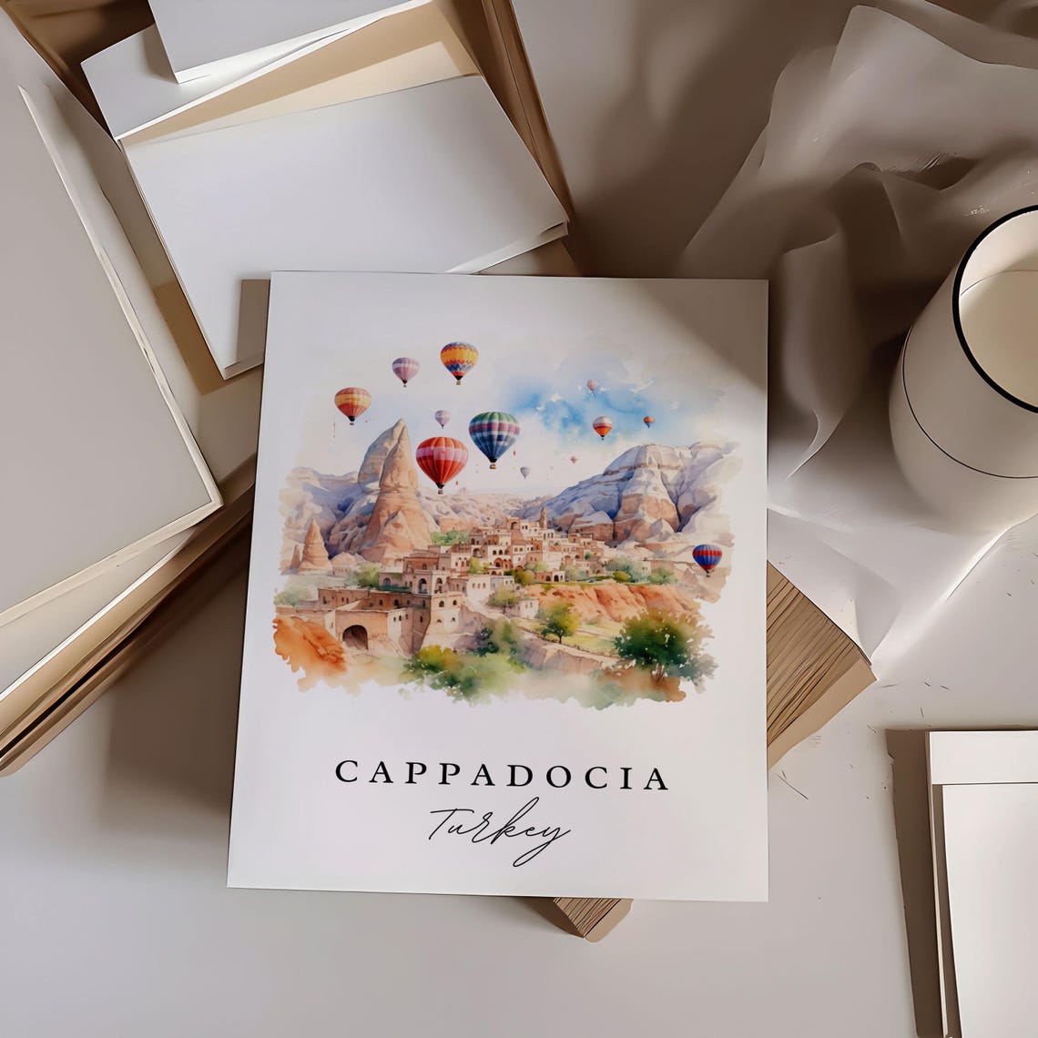 Cappadocia Turkey Watercolor Art Hot Air Balloons Fairy Poster - Image 5