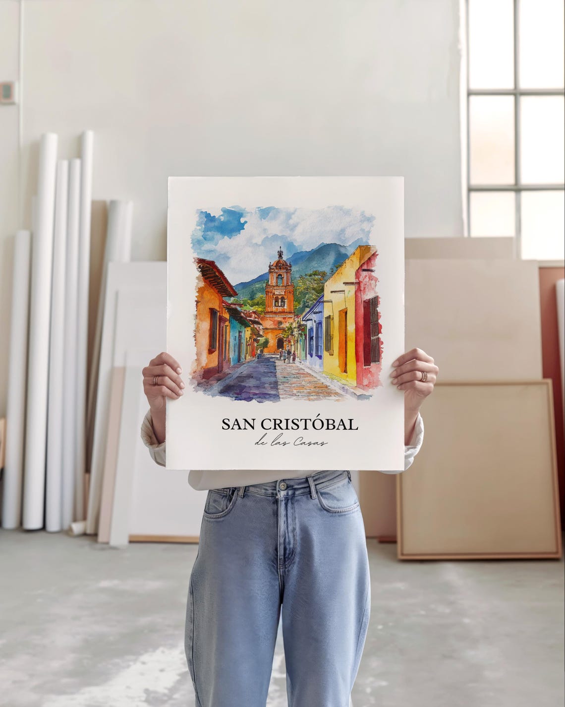 San Cristobal de las Casas Chiapas Mexico Colonial Watercolor Poster - Image 5