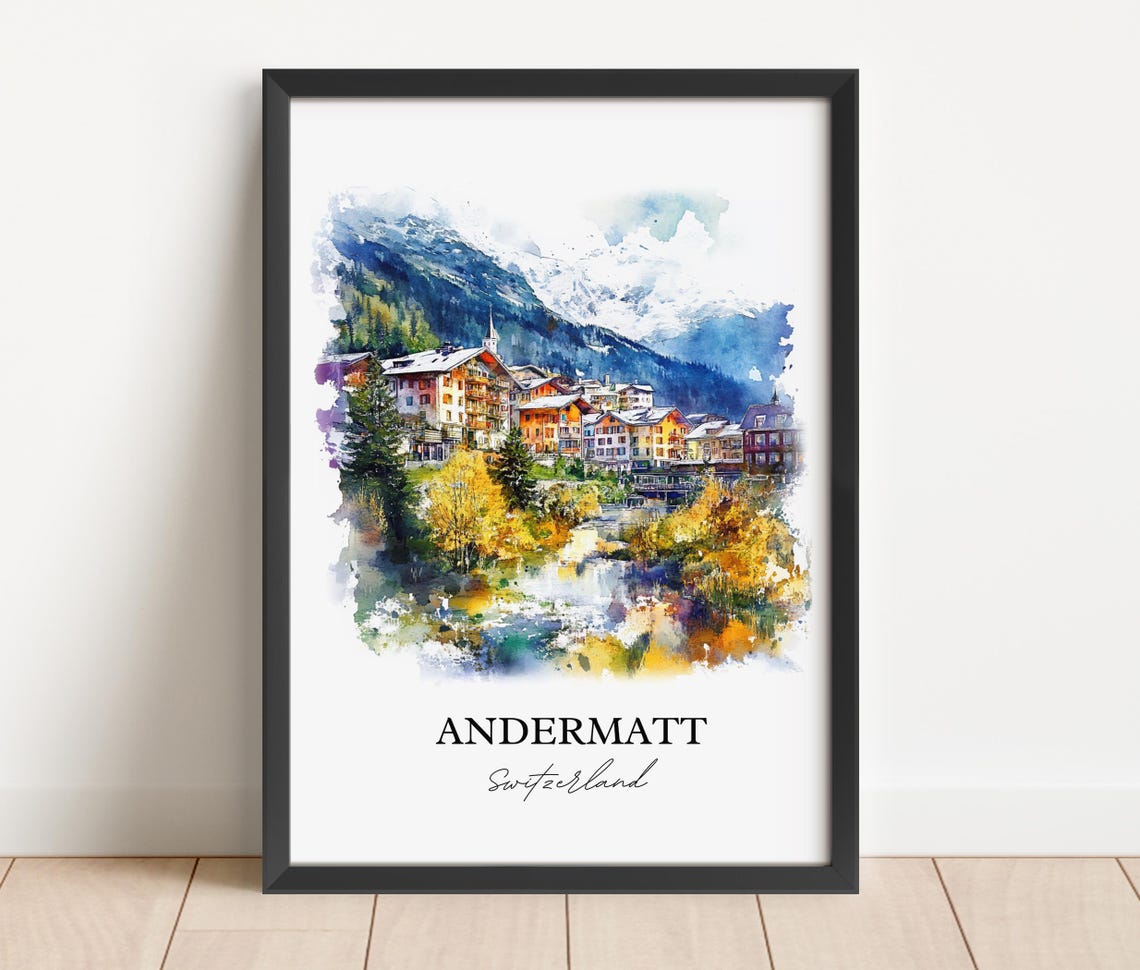 Andermatt Switzerland Alpine Village Watercolor Mountain Travel Poster - Image 2