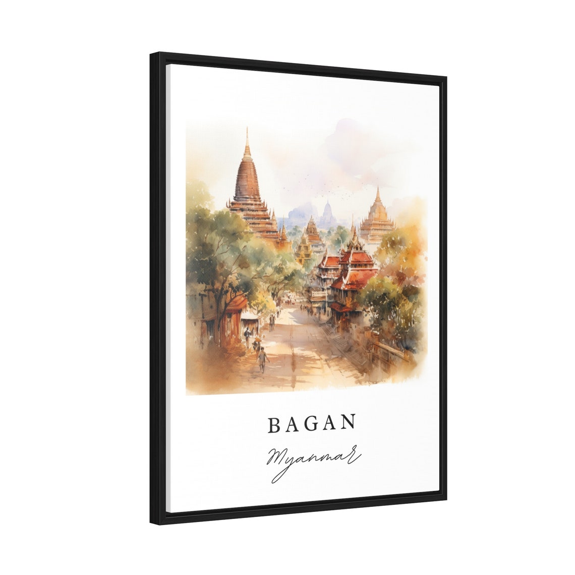Bagan Myanmar Watercolor Art Ancient Temple Plains Stupas Poster - Image 2