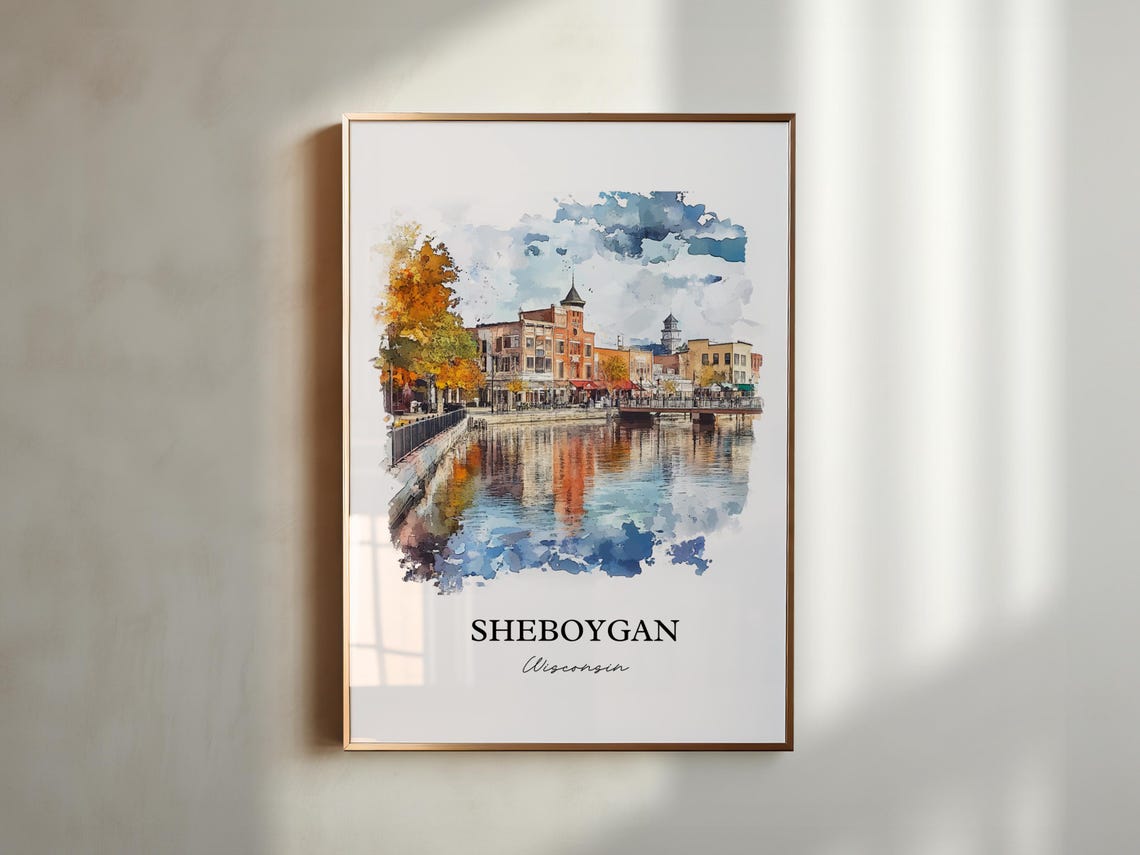 Sheboygan Wisconsin Watercolor Riverfront Downtown Autumn Trees Poster - Image 5