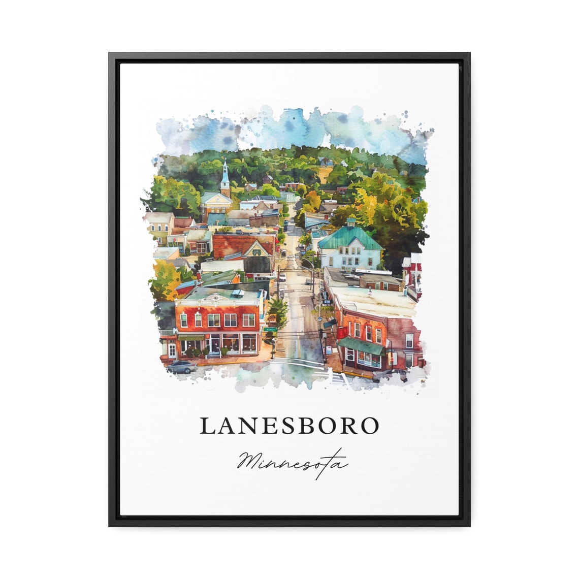 Lanesboro Minnesota Charming Small Town Watercolor Travel Poster