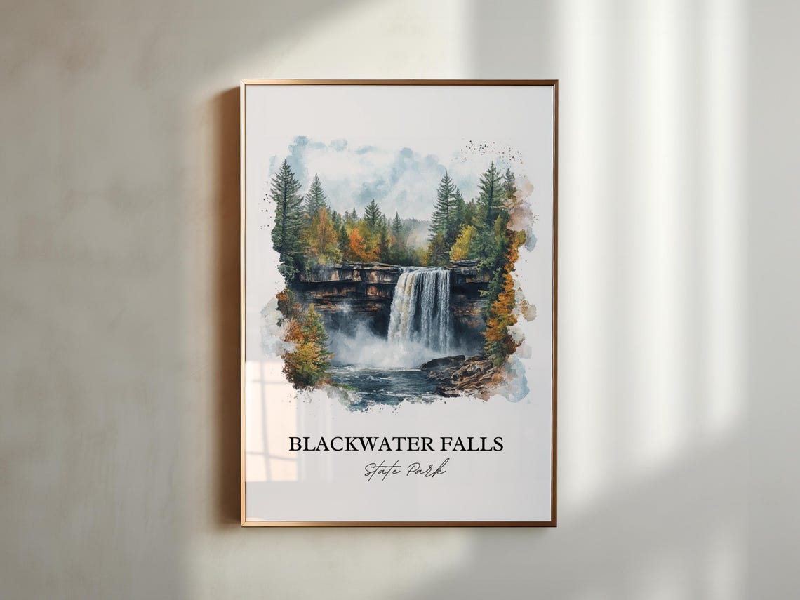 Blackwater Falls State Park Waterfall Forest Watercolor Poster - Image 4