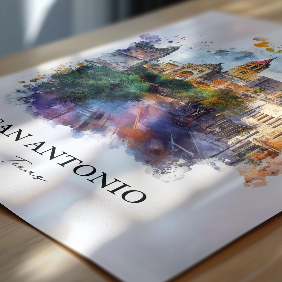 San Antonio Texas Historic Cathedral Street Watercolor Travel Poster - Image 6