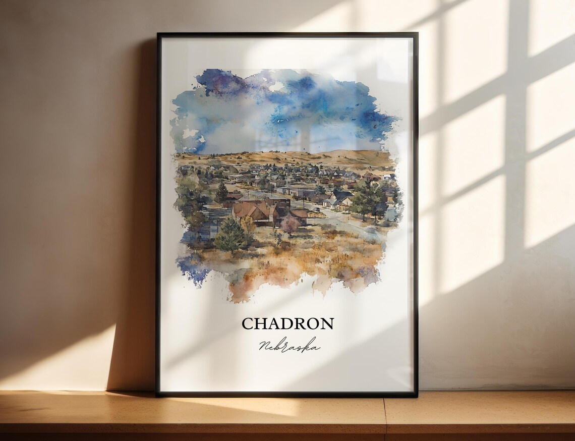 Chadron Nebraska High Plains Prairie Town Scenic Watercolor Poster
