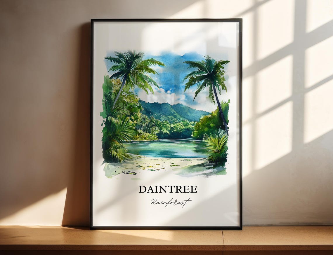 Daintree Rainforest River Palm Trees Watercolor Tropical Art Poster