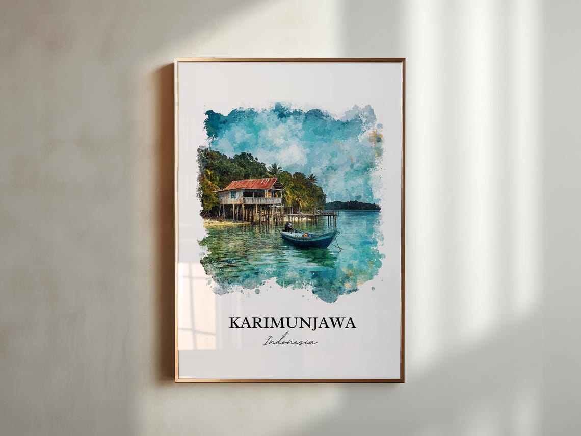 Karimunjawa Indonesia Watercolor Tropical Island Stilt House Poster - Image 5