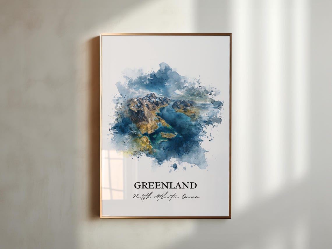 Greenland North Atlantic Rugged Fjords Aerial Watercolor Poster - Image 5
