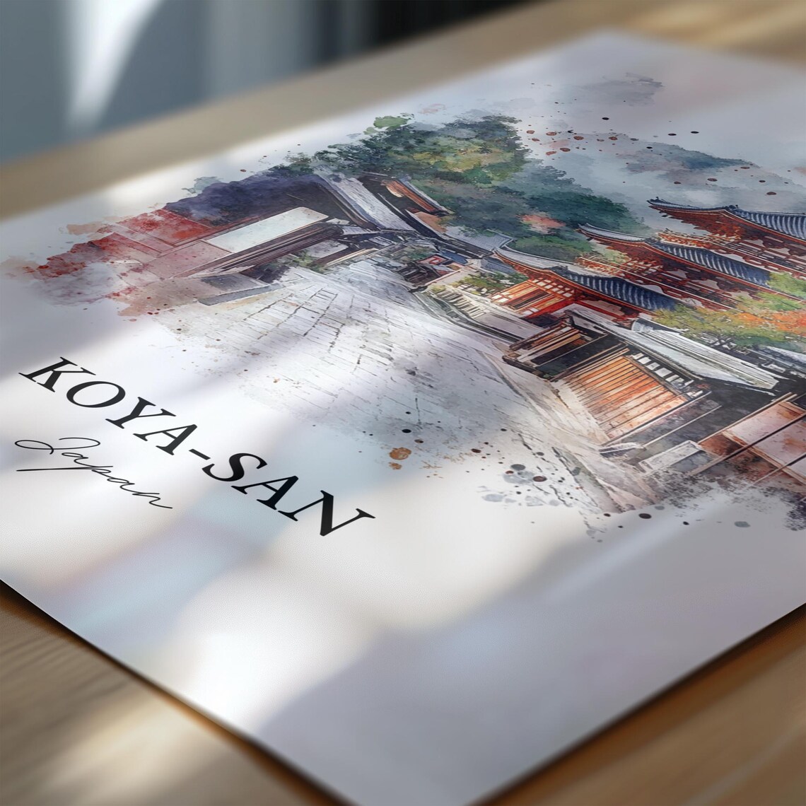 Koya-San Japan Watercolor Buddhist Temple Pagoda Street Poster - Image 6
