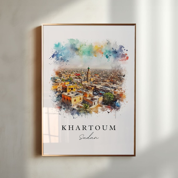 Khartoum Sudan Cityscape Minaret Watercolor Travel Poster Minimalist Travel Home Gift