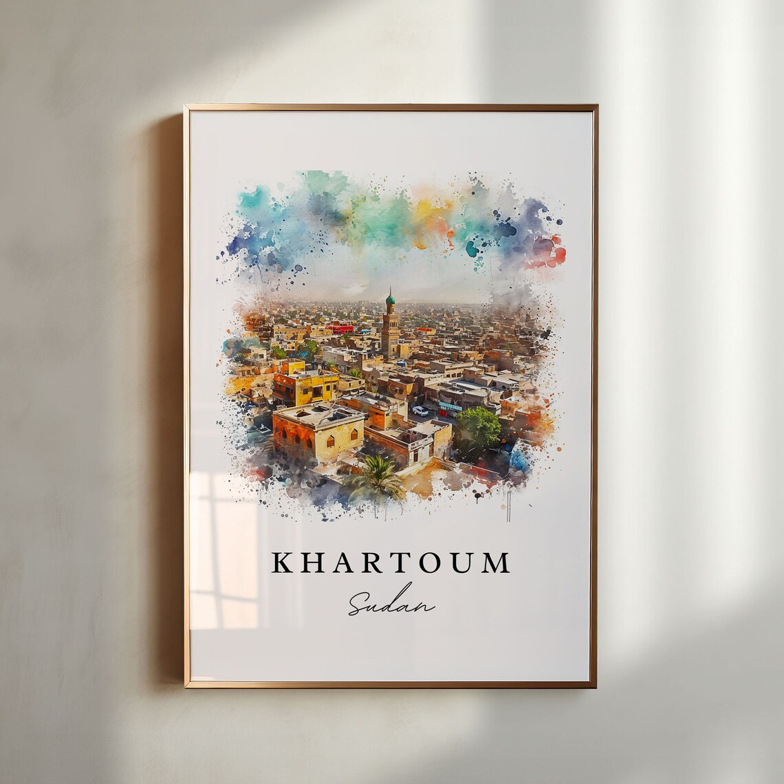 Khartoum Sudan Cityscape Minaret Watercolor Travel Poster Minimalist Travel Home Gift