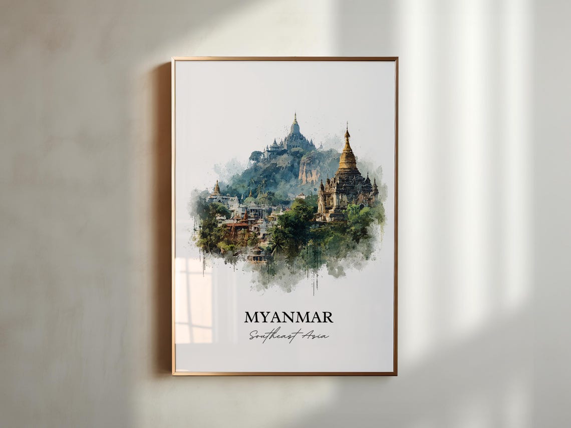 Myanmar Southeast Asia Ancient Temples Jungle Watercolor Travel Poster - Image 5