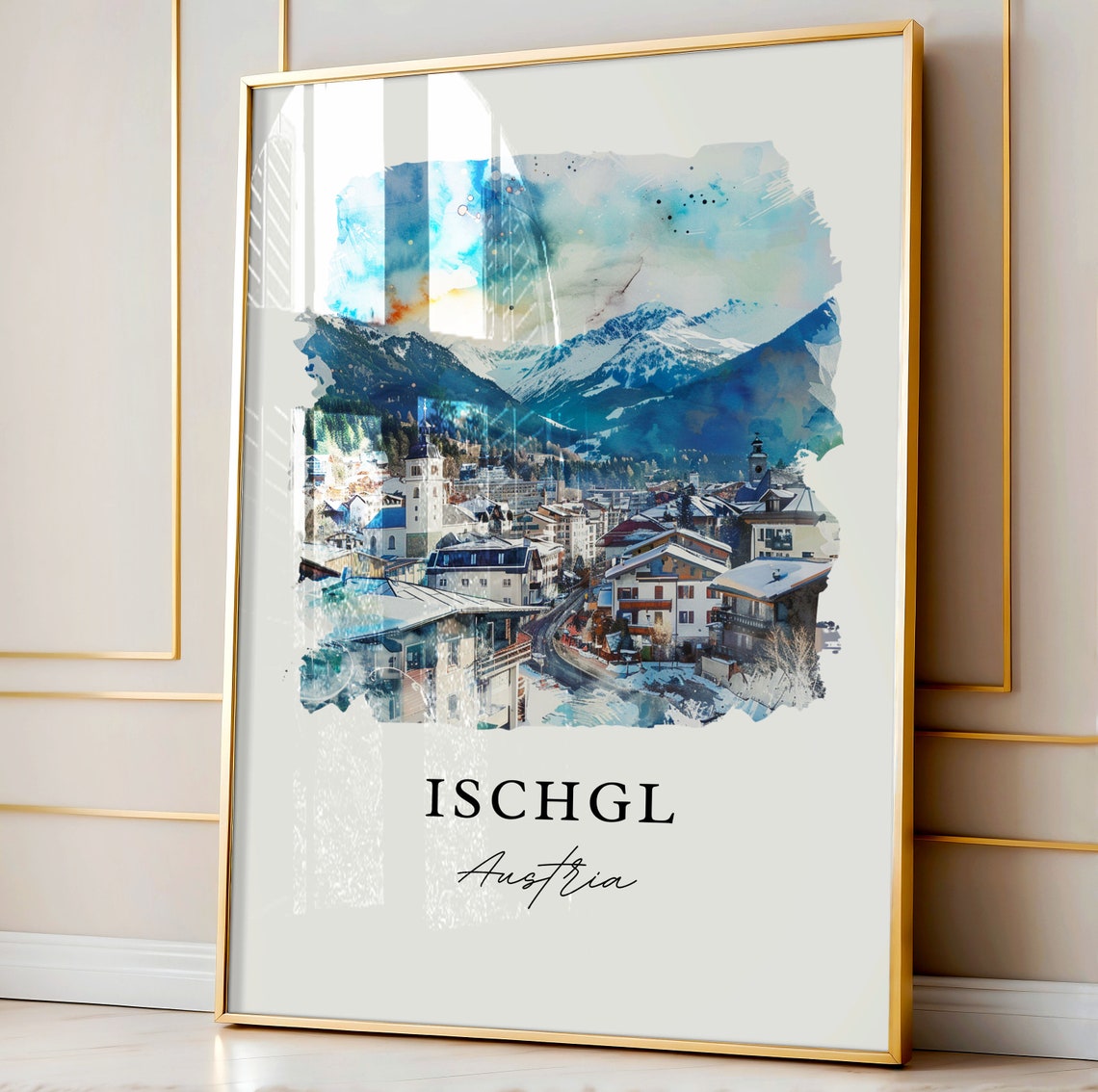 Ischgl Austria Watercolor Alpine Ski Resort Mountain Town Poster - Image 4