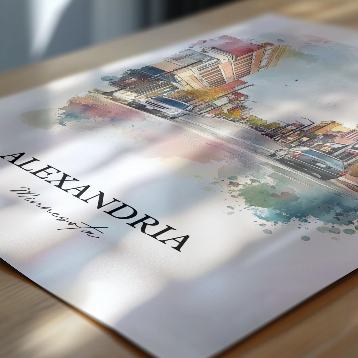 Alexandria Minnesota Main Street Brick Buildings Watercolor Art Poster - Image 6