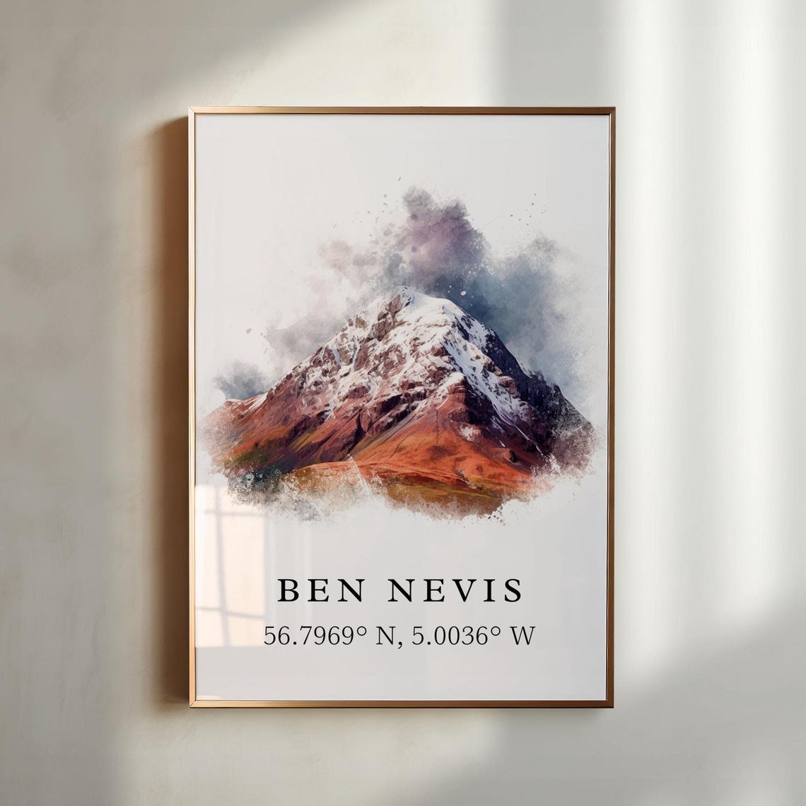 Ben Nevis Scotland Highlands Snowy Peak Watercolor Travel Poster