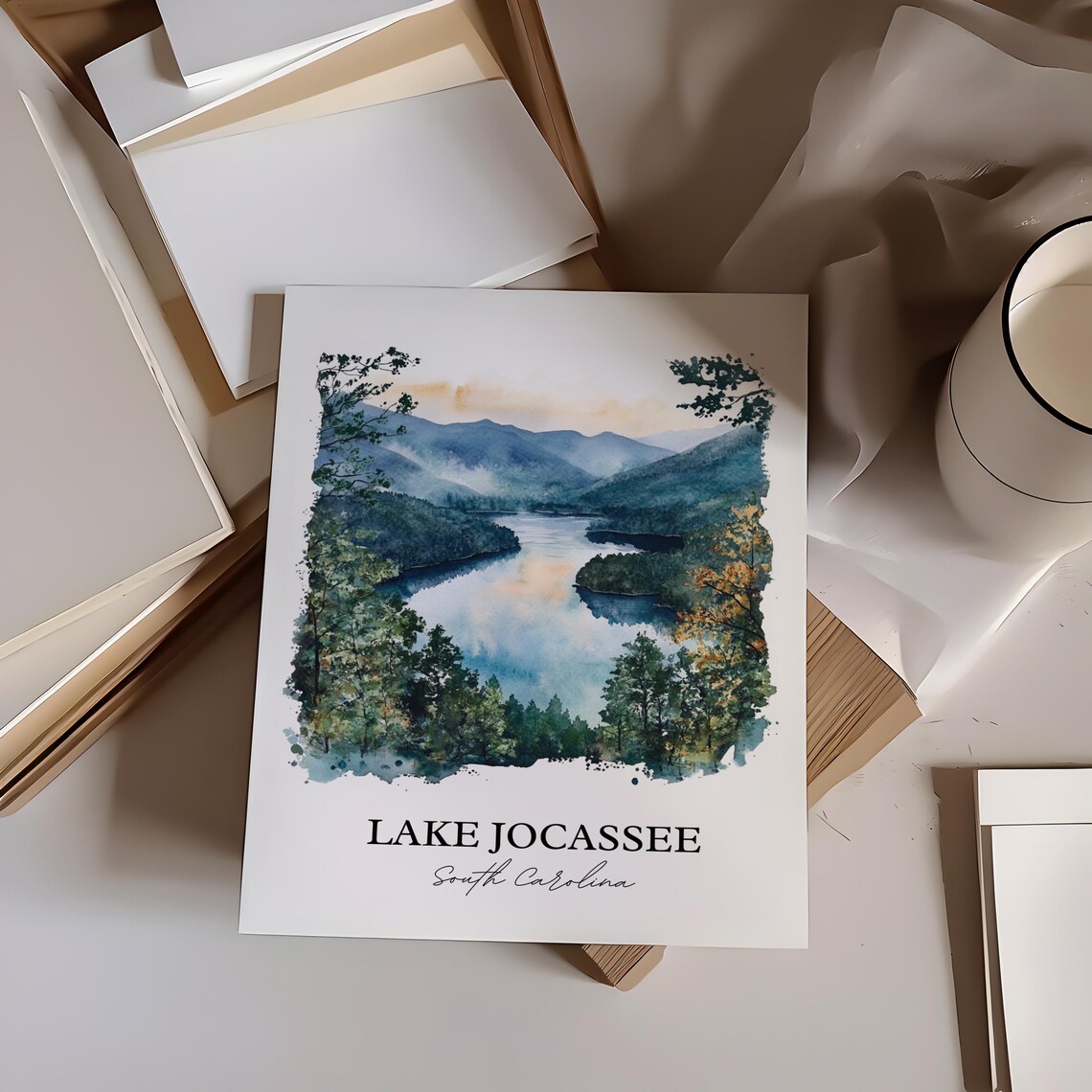 Lake Jocassee South Carolina Misty Mountain Gorge Watercolor Poster - Image 3