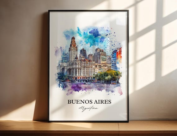 Buenos Aires Wall Art Print Argentina Watercolor Gift Travel Poster Housewarming