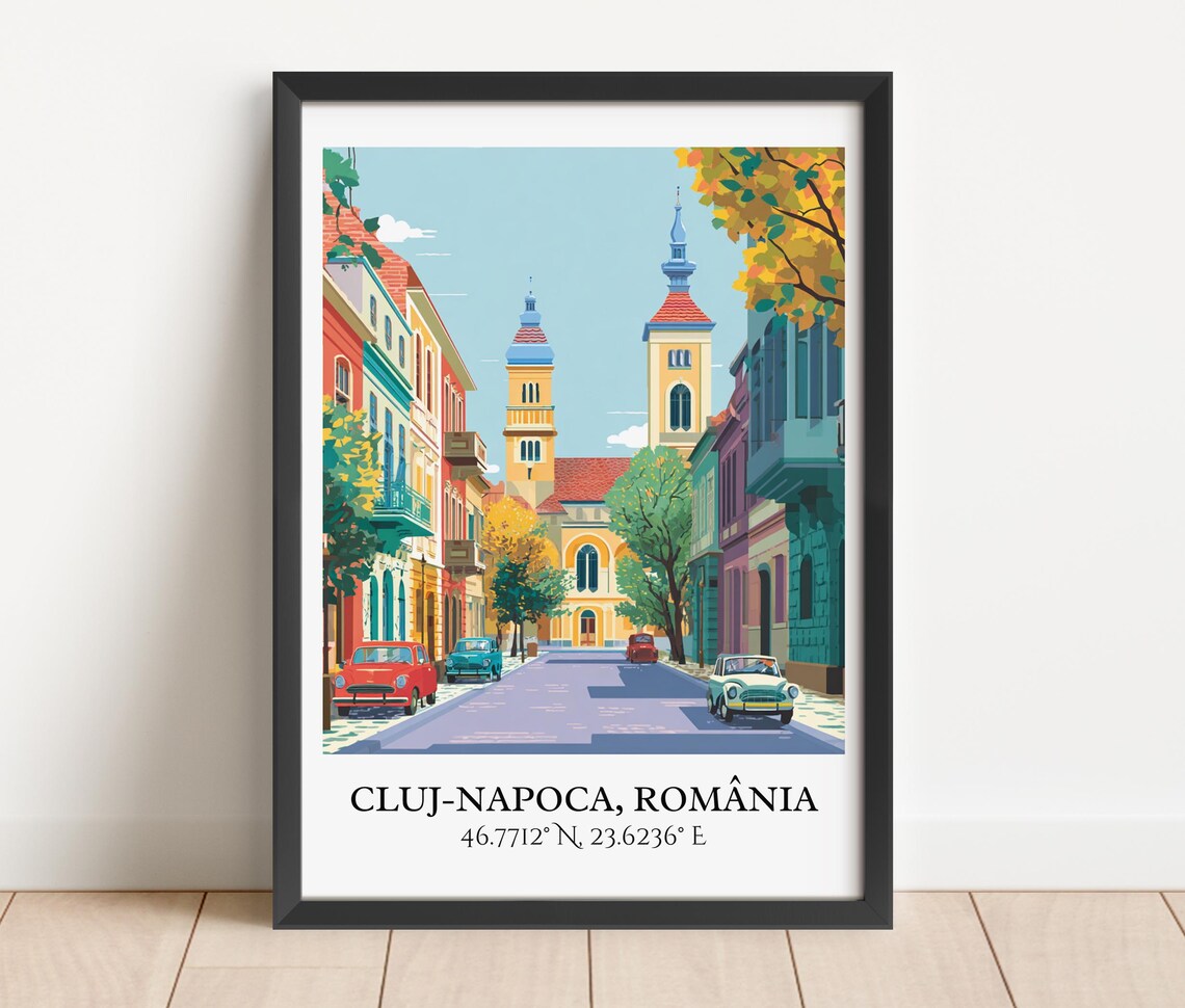Cluj-Napoca Romania Vintage Street Church Retro Travel Art Poster - Image 3