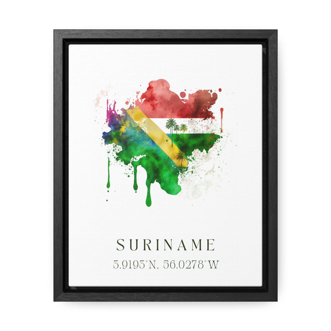 Suriname Watercolor Country Map Art Coordinates Travel Poster - Image 2