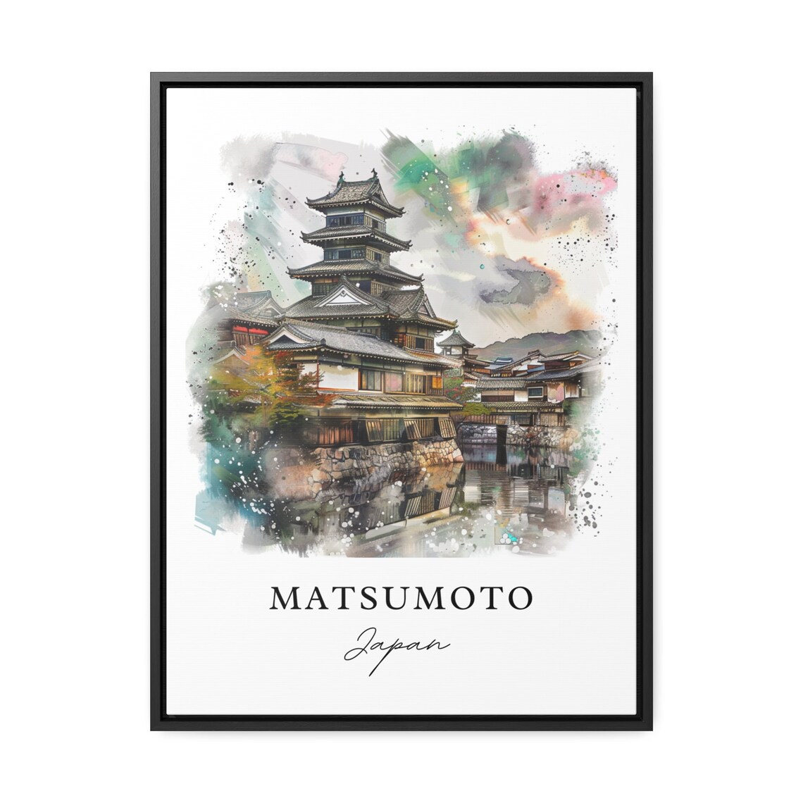 Matsumoto Japan Castle Black Fortress Watercolor Travel Poster - Image 3
