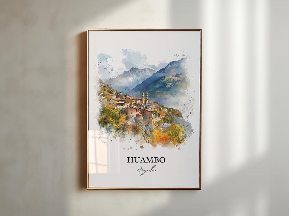 Huambo Angola Mountain Town Autumn Valley Watercolor Art Poster - Image 2