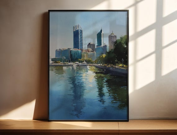 Perth Australia Watercolor Art Travel Print Artwork Decor Wall