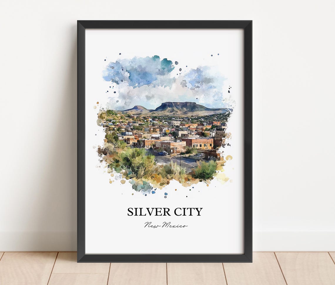 Silver City New Mexico Watercolor Mining Town Mountain Poster