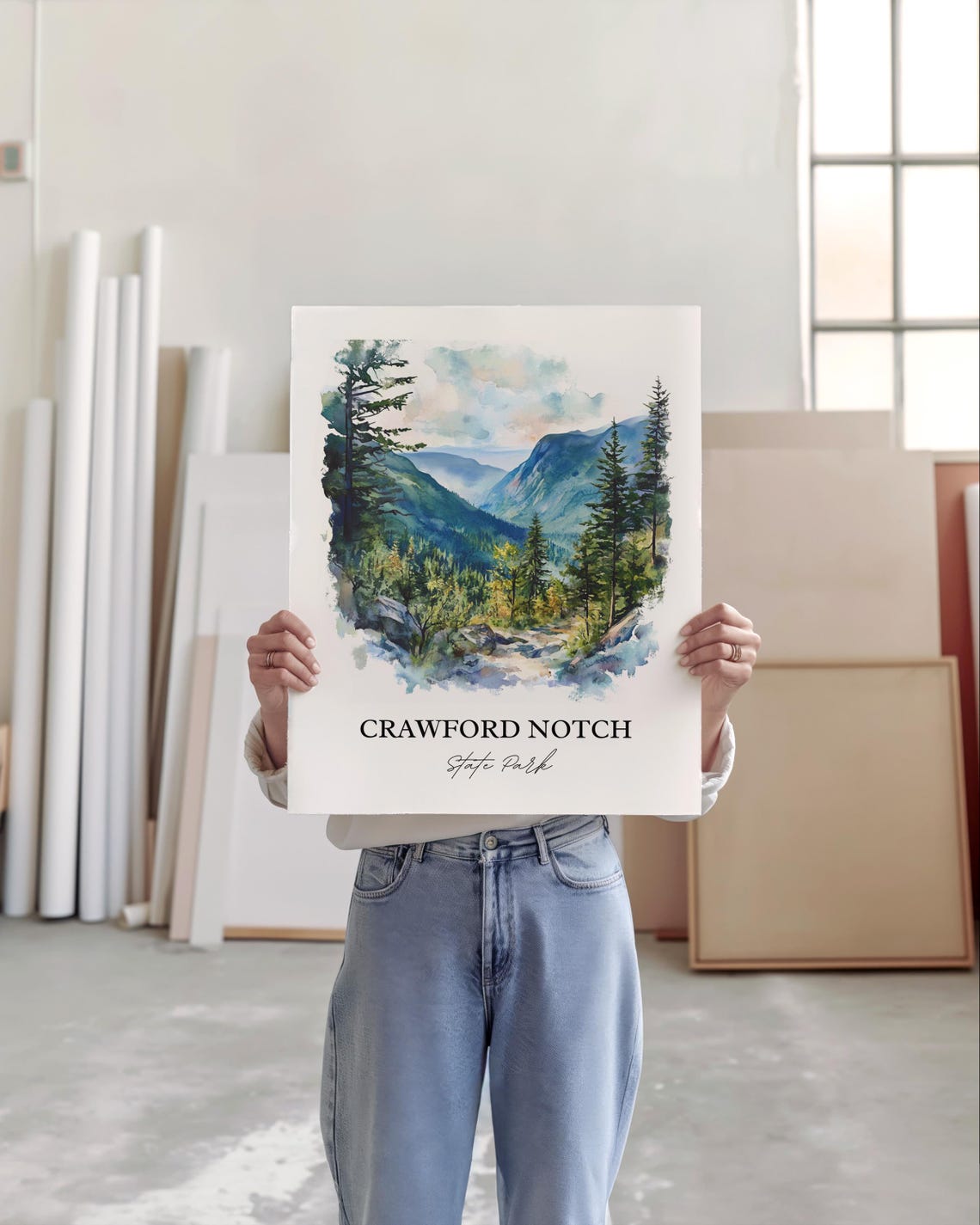 Crawford Notch State Park Mountain Valley Streams Watercolor Poster - Image 5